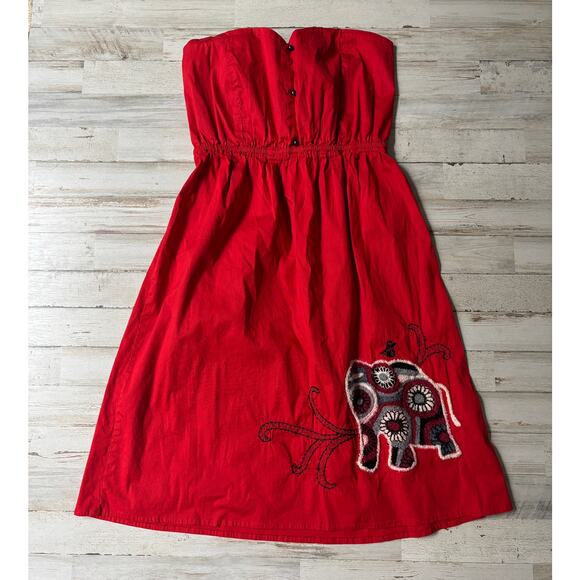 Judith March Red Strapless Elephant Dress EUC sz Small - Picture 1 of 5